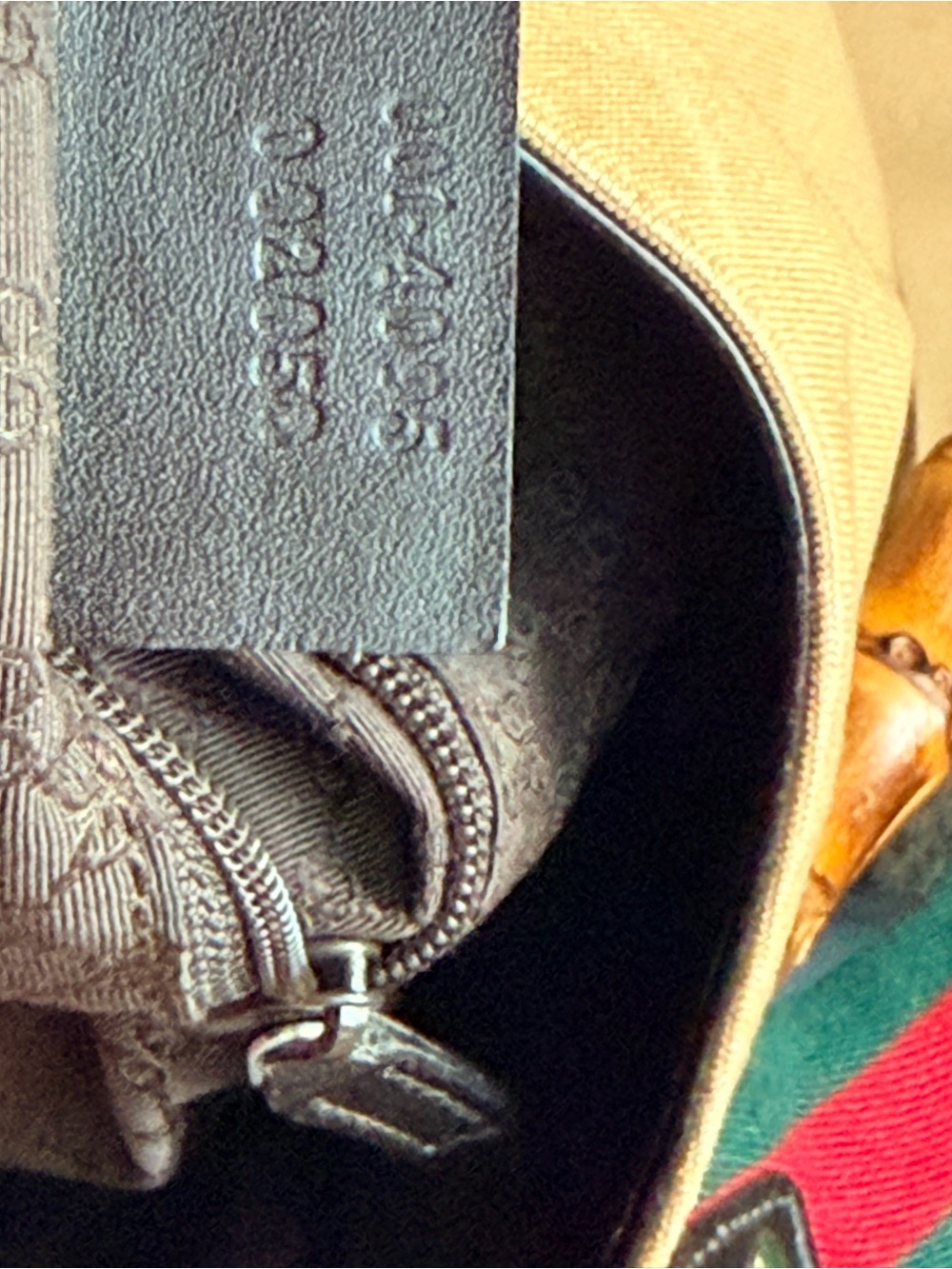 Gucci Bamboo-Handle Shoulder Bag in Tan with Green-Red Strap - Picture 10 of 11